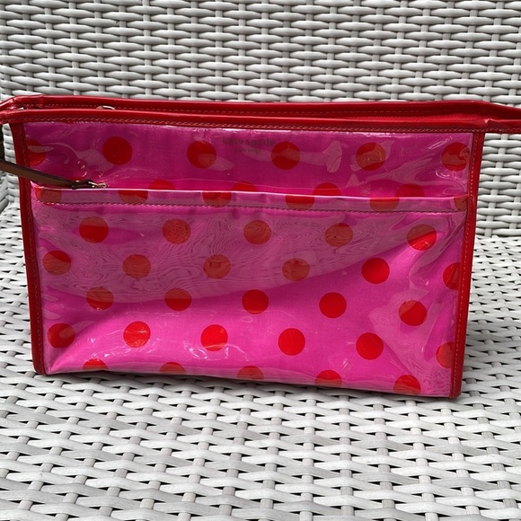 💄💋 Kate Spade New York Pink & Red Polka Dot Toiletry Cosmetic Bag - Picture 3 of 12